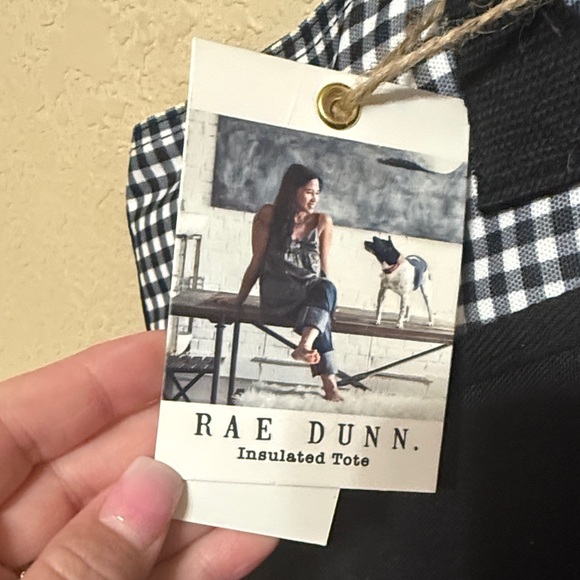 Rae Dunn Black insulated Tote with Black-and-White Gingham Top - Picture 2 of 7